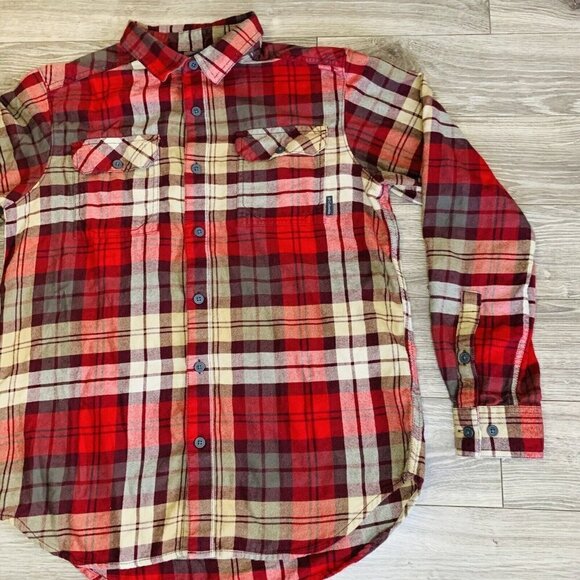 Columbia Omni-Wick Long Sleeve Button Up Flannel Shirt Men’s M Plaid Red Brown - Picture 4 of 14